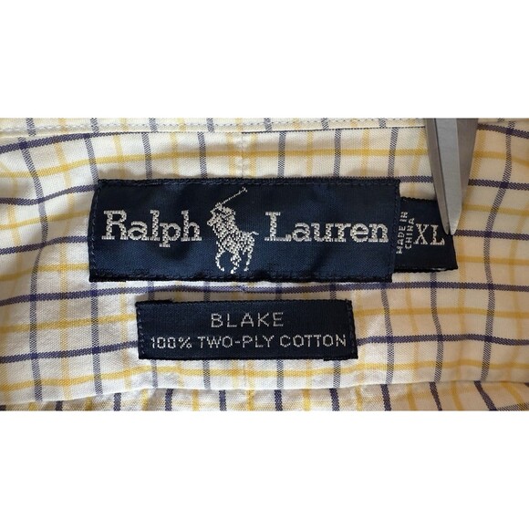 Vintage Ralph Lauren Button Down Shirt Mens XL White Yellow Check Blake Two Ply - Picture 4 of 10